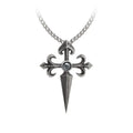 Alchemy Gothic "Santiago" Kreuz Kette | Ritterorden Schwert Anhänger mit Hämatit | Zinn Schmuck ca. 4 x 5,4 cm