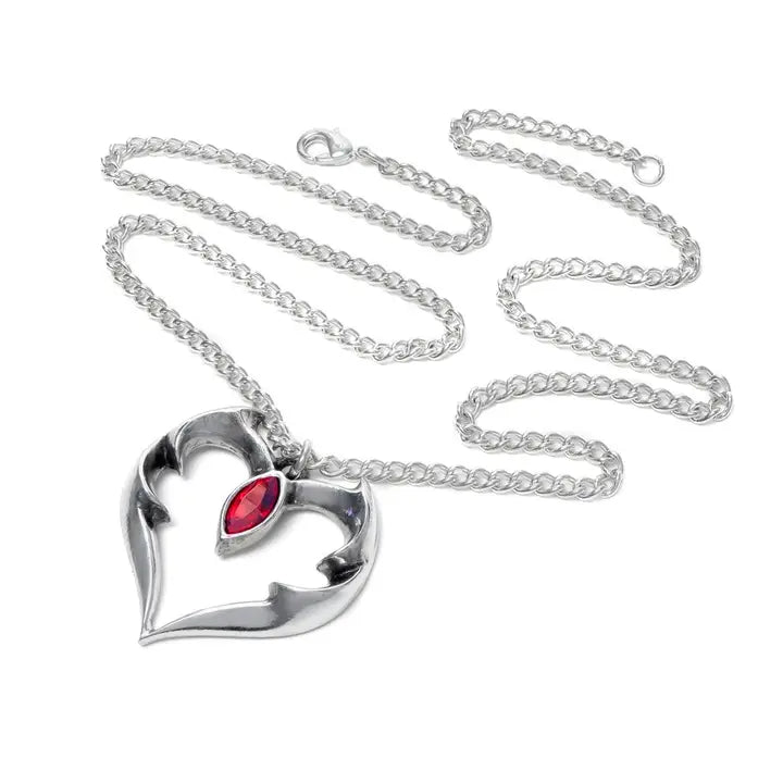 Alchemy Gothic "Batheart" Halskette | Fledermaus Herz Anhänger mit Kristall | Zinn Schmuck ca. 3,6 x 3,6 cm