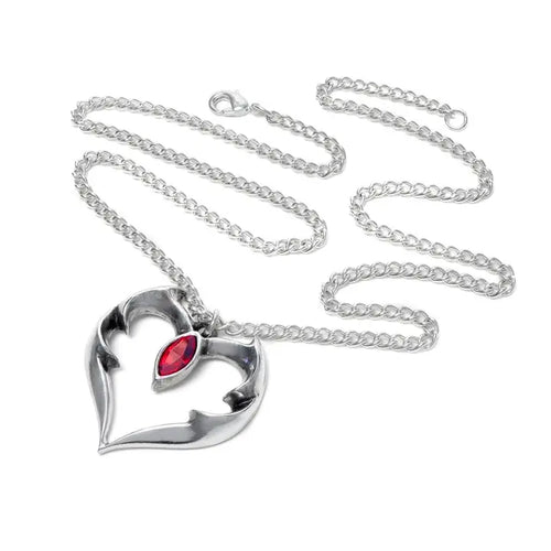 Alchemy Gothic "Batheart" Halskette | Fledermaus Herz Anhänger mit Kristall | Zinn Schmuck ca. 3,6 x 3,6 cm