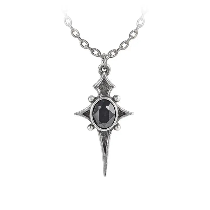 Alchemy Gothic "Star of Life" Halskette | Sterne des Lebens Anhänger | Schwarzer Kristall | Zinn Schmuck ca. 1,7 x 3,2 cm