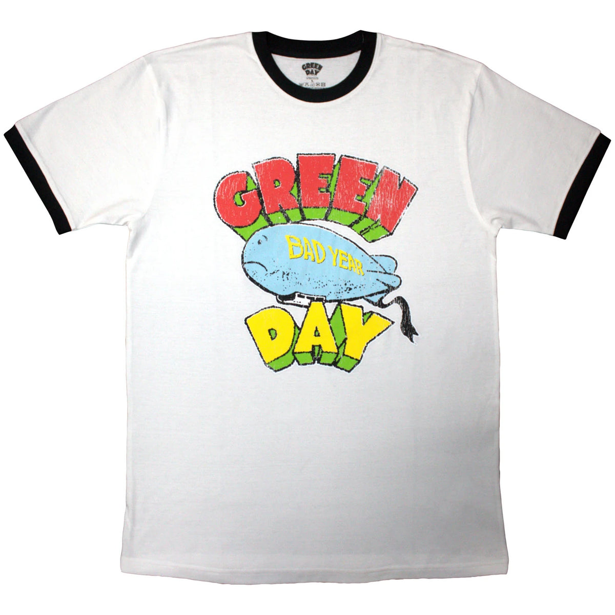 Green Day Unisex Ringer T-Shirt – Bad Year Blimp (Weiß)