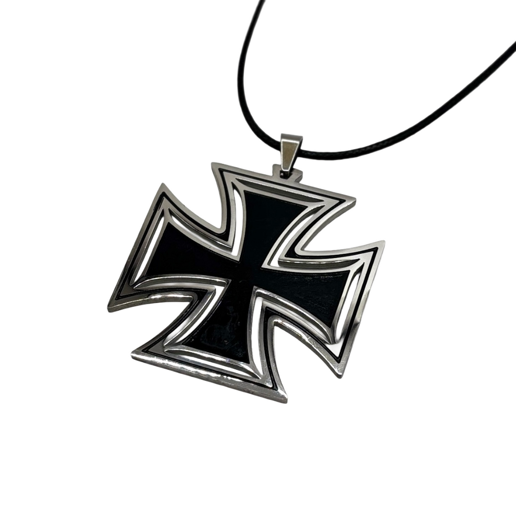 Iron Cross Necklace - Stainless Steel Pendant Men's Jewelry - Knight Templar Gothic Rock Biker - 5 x 5 cm