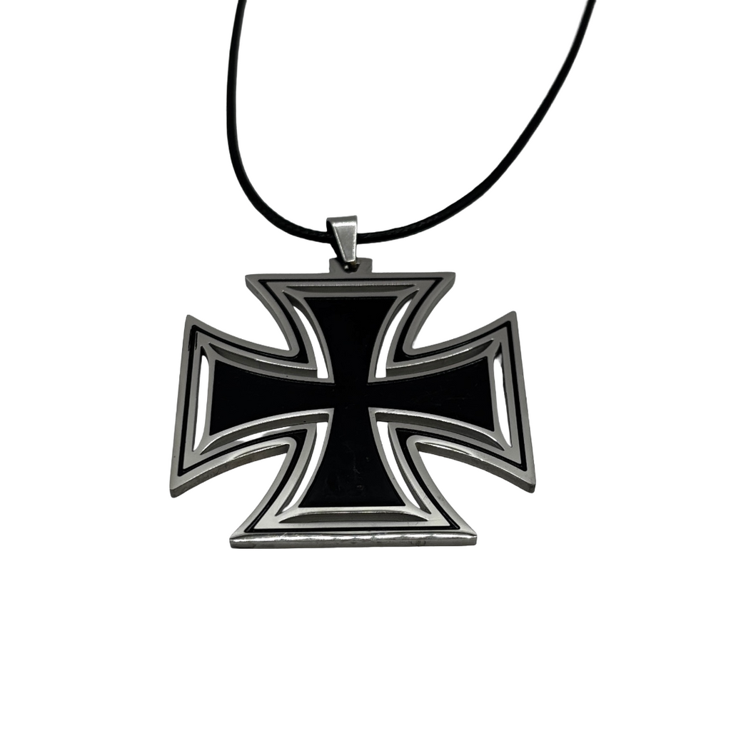 Iron Cross Necklace - Stainless Steel Pendant Men's Jewelry - Knight Templar Gothic Rock Biker - 5 x 5 cm