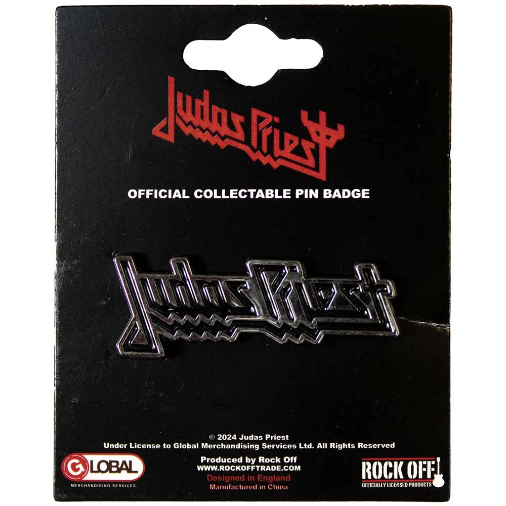 Judas Priest Ansteckpin – Logo (40x15mm / Antik-Silber)
