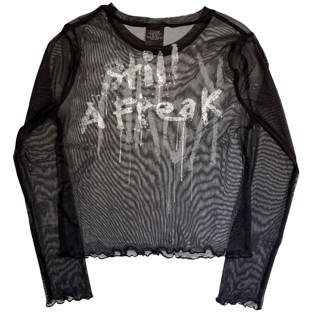 Official Korn Ladies Mesh Crop Top | "Still A Freak" Long Sleeve Net Top | Double-Sided Print Black | Nu-Metal Band Merch