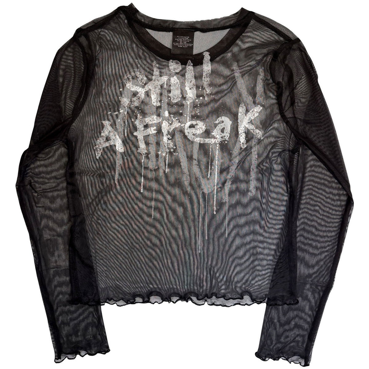 Offizielles Korn Damen Mesh Crop Top | "Still A Freak" Langarm Netz-Oberteil | Beidseitiger Print Schwarz | Nu-Metal Band Merch