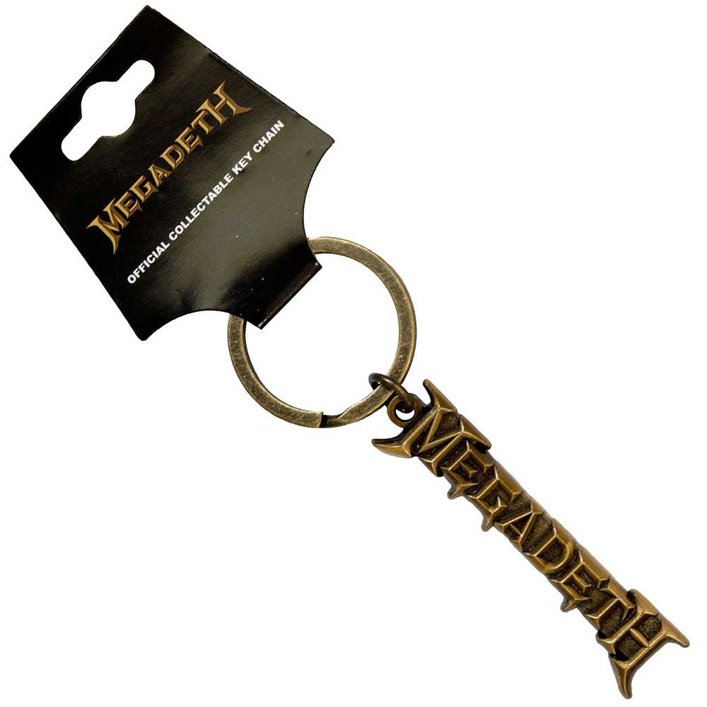 Megadeth Schlüsselanhänger | "Gold Logo" Keychain aus Metall | Antik-Gold | Thrash Metal Merch 5,7 x 1,9 cm