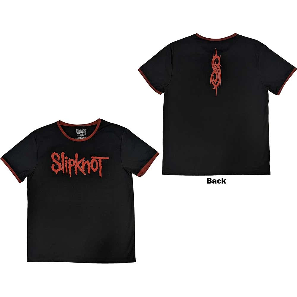 Slipknot Unisex Ringer T-Shirt – Logo (Schwarz / Front & Back Print)