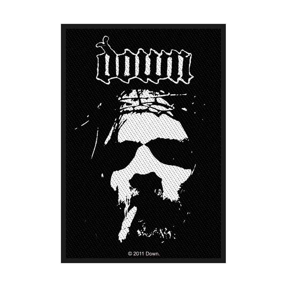 Down Patch | Band Logo & Gesichtsmotiv Gewebter Aufnäher | Zum Aufnähen | Sludge Metal Merch 9,5 x 8 cm