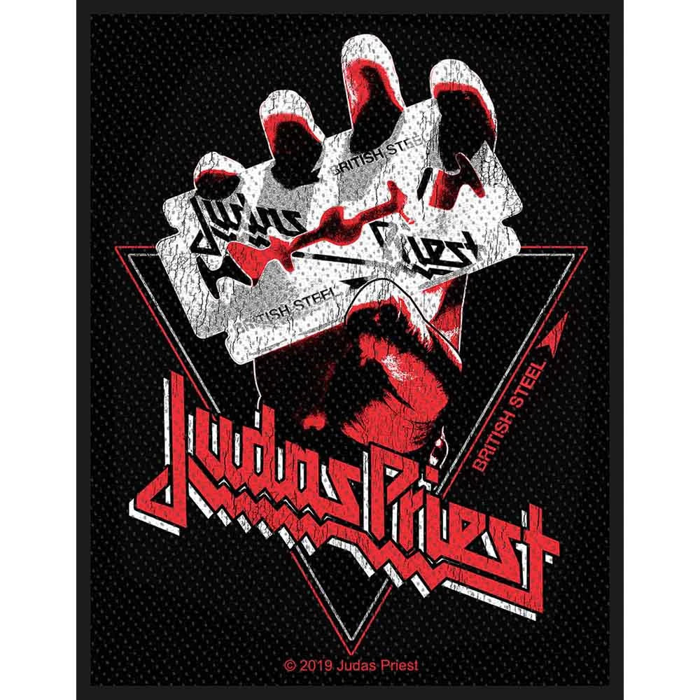 Judas Priest Patch | British Steel Vintage Woven Aufnäher zum Annähen | Heavy Metal Band Merch | 10 x 10 cm