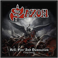 Saxon Patch | Hell, Fire And Damnation Woven Aufnäher zum Annähen | Heavy Metal Band Merch | 10 x 10 cm