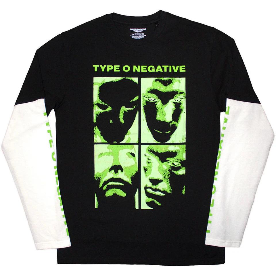 Type O Negative Unisex Layered Longsleeve – Faces (Lagenlook Schwarz/Weiß)