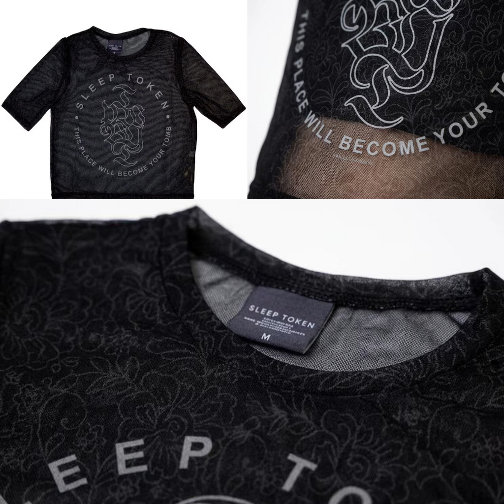Offizielles Sleep Token Merch Set | Transparentes Crop Top + Logo Halskette + Emaille Pin
