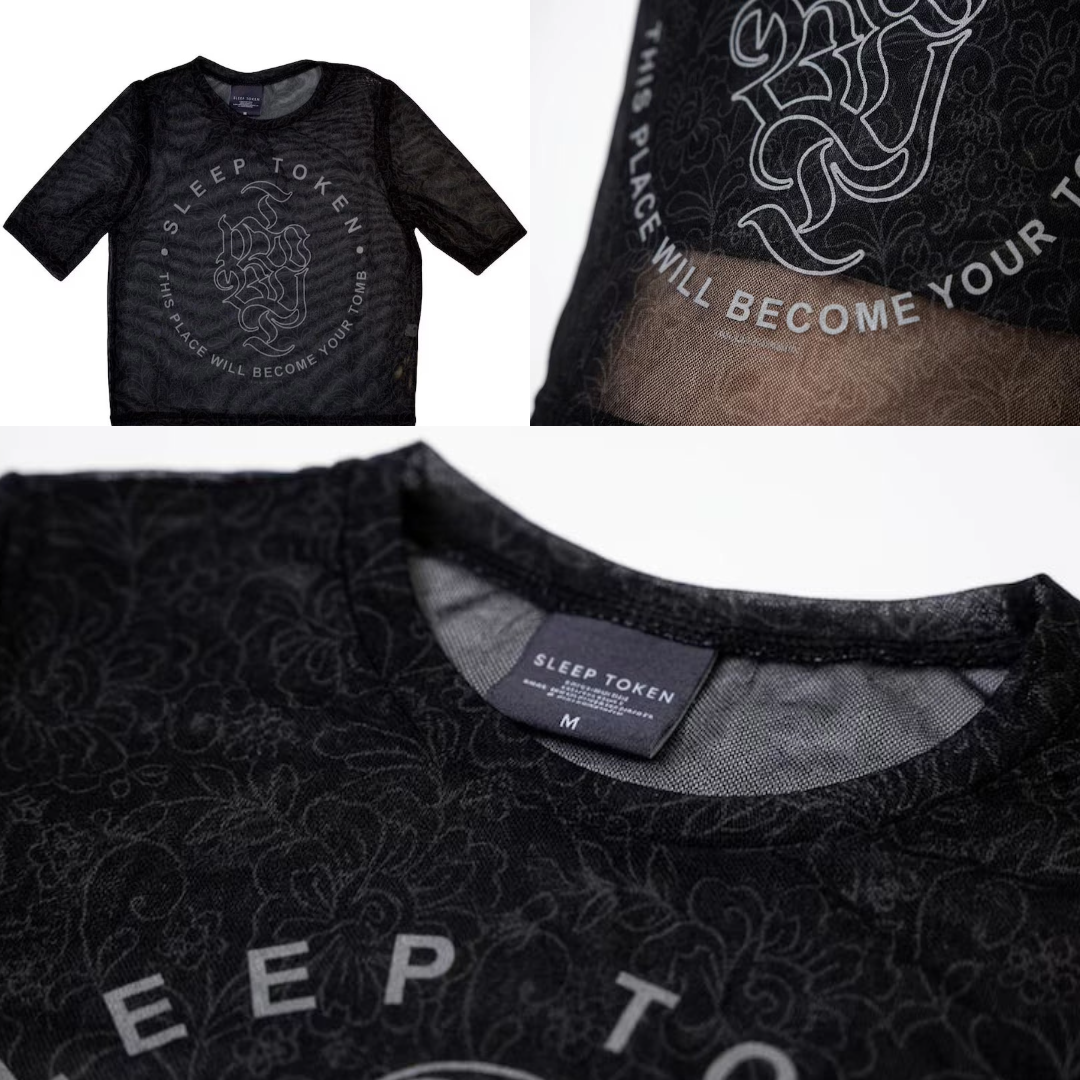 Official Sleep Token Merch Set | Transparent Crop Top + Logo Necklace + Enamel Pin