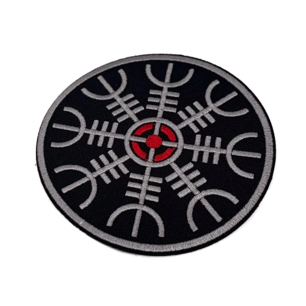 Aegishjalmur Aufnäher 10 cm – Wikinger Symbol – Vegvisir Stickerei – Nordischer Patch - Paganismus - zum Aufnähen