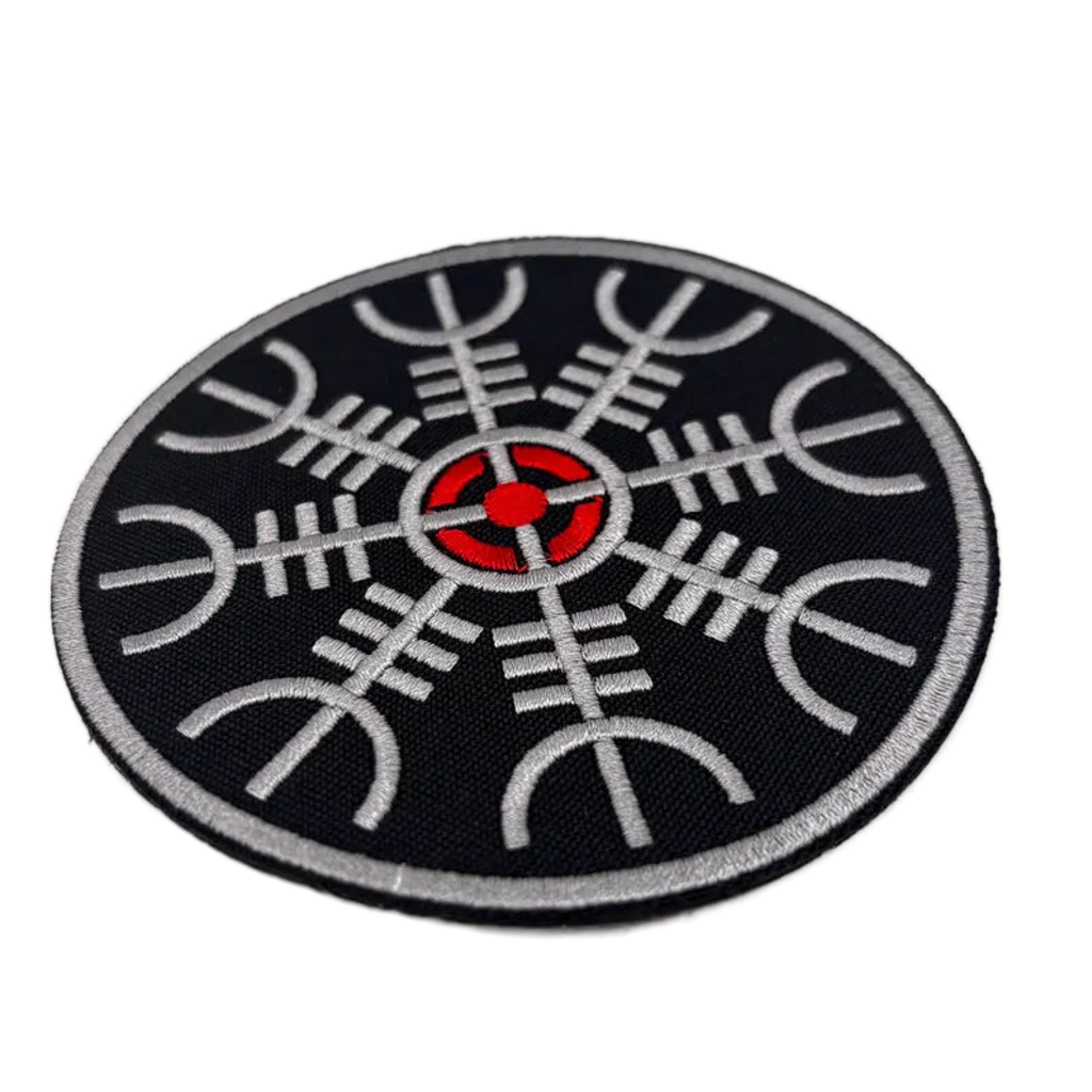 Aegishjalmur Aufnäher 10 cm – Wikinger Symbol – Vegvisir Stickerei – Nordischer Patch - Paganismus - zum Aufnähen