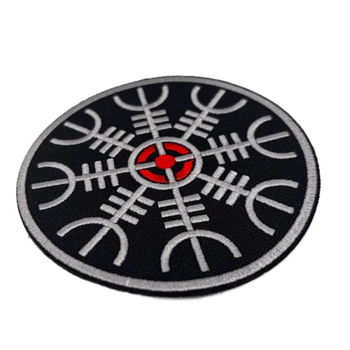 Aegishjalmur Patch 10 cm – Viking Symbol – Vegvisir Embroidery – Norse Patch - Paganism - Sew-on