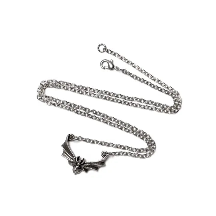 Alchemy Gothic "The Belfry" Halskette | Fledermaus Anhänger "Der Dachboden" | Zinn Schmuck ca. 2,4 x 1,8 cm