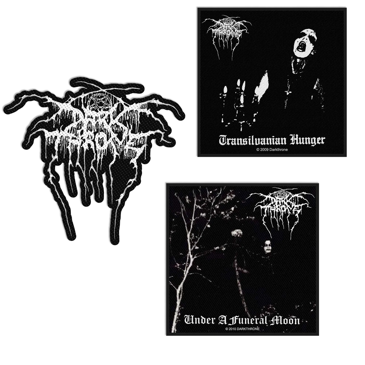 Offizielles Darkthrone Black Metal Patch Bundle – 3x Gewebte Aufnäher (Transilvanian Hunger, Funeral Moon & Logo)