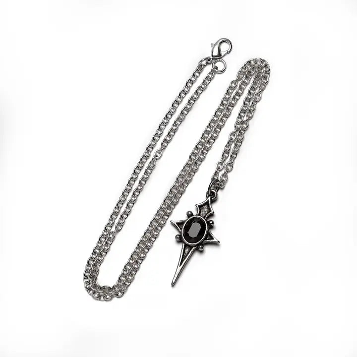 Alchemy Gothic "Star of Life" Halskette | Sterne des Lebens Anhänger | Schwarzer Kristall | Zinn Schmuck ca. 1,7 x 3,2 cm