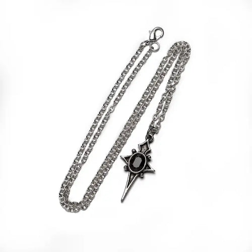 Alchemy Gothic "Star of Life" Halskette | Sterne des Lebens Anhänger | Schwarzer Kristall | Zinn Schmuck ca. 1,7 x 3,2 cm