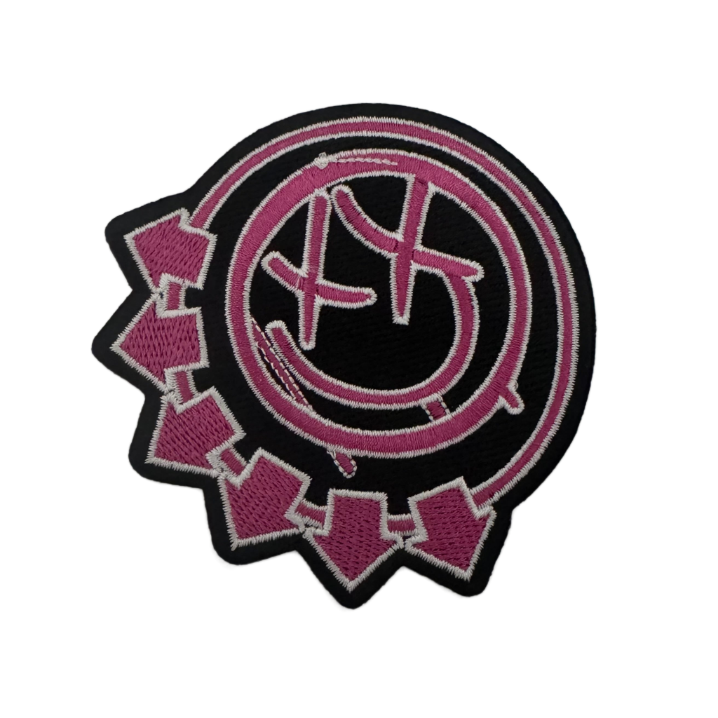 Offizieller Blink-182 Patch | "Pink Neon Six Arrows Smile" Gewebter Aufnäher | Pop Punk Merch | Zum Aufbügeln | 7,5 cm