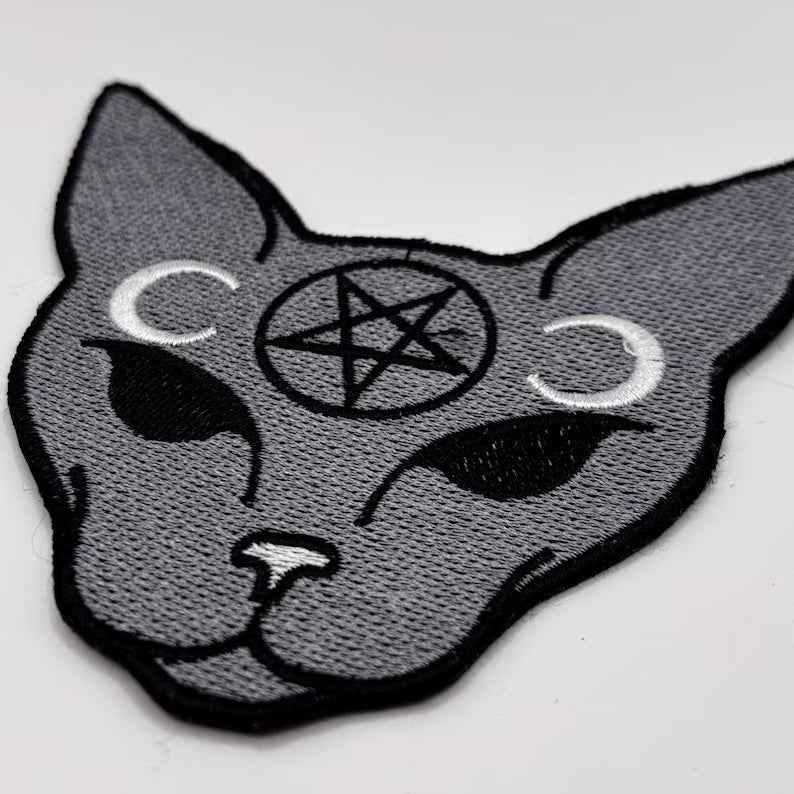 Naked Cat Pentagram Patch 11 x 11 cm Goth Emo Moon