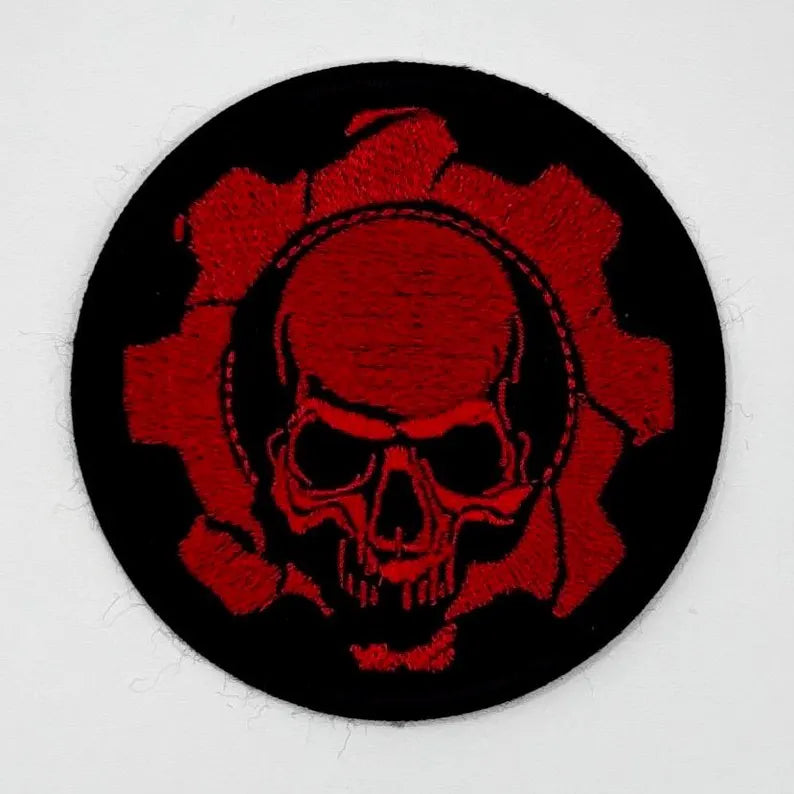 Mechanic Skull Aufnäher – Totenkopf Zahnrad – 8 x 8 cm gestickt - zum Aufnähen - Industriell - EBM