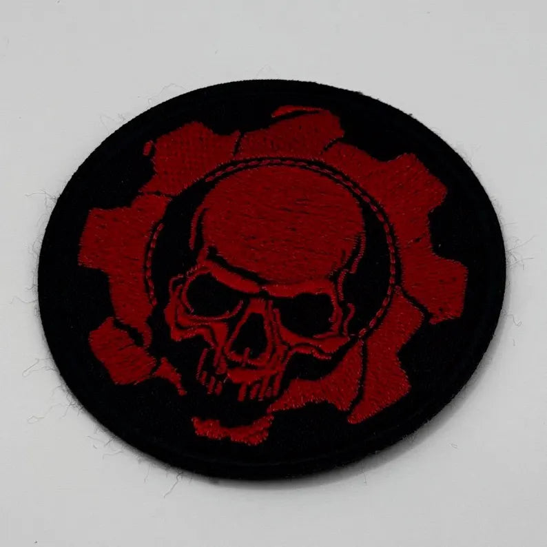 Mechanic Skull Aufnäher – Totenkopf Zahnrad – 8 x 8 cm gestickt - zum Aufnähen - Industriell - EBM