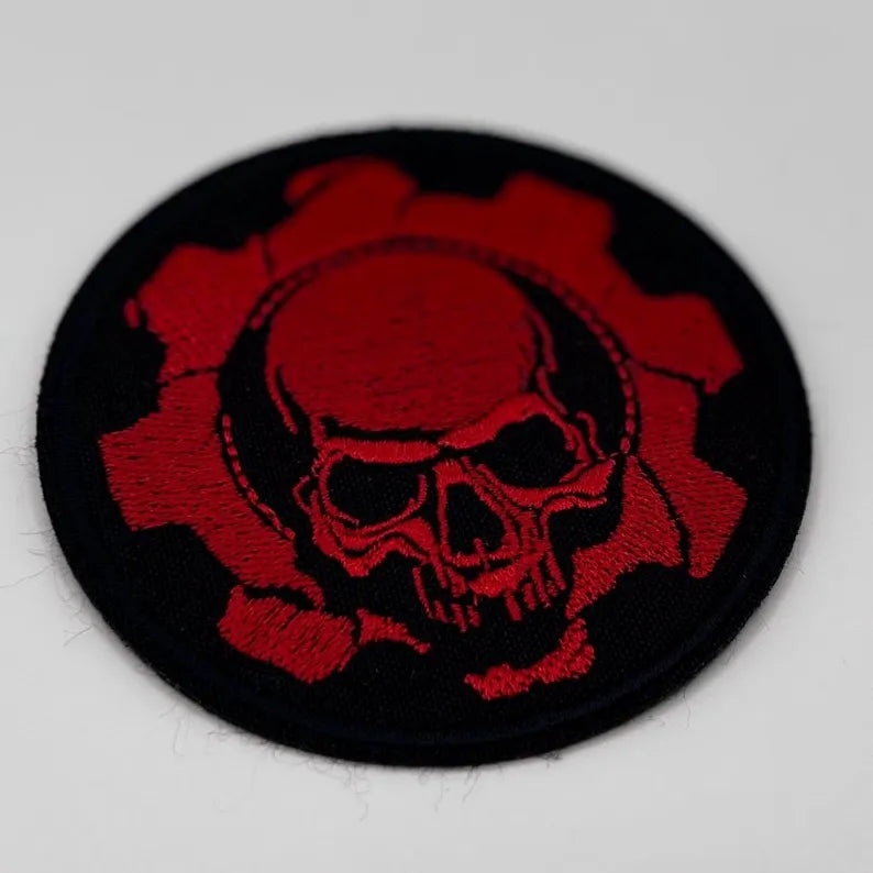 Mechanic Skull Aufnäher – Totenkopf Zahnrad – 8 x 8 cm gestickt - zum Aufnähen - Industriell - EBM