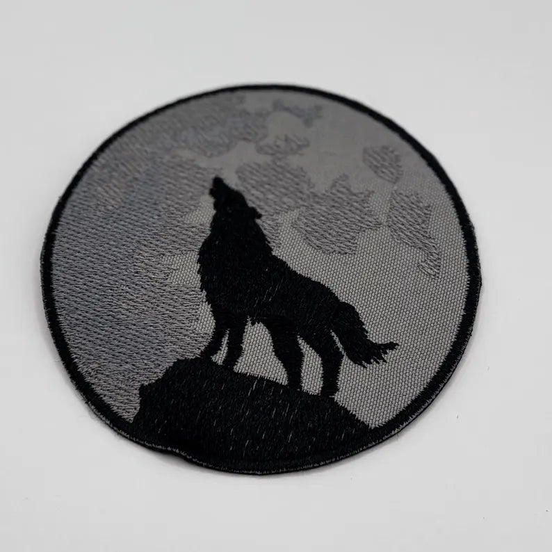 Wolf Mond Aufnäher – 10 x 10 cm Patch – Stickerei – Türkei Tschetschenien Wikinger Symbol - zum Aufnähen