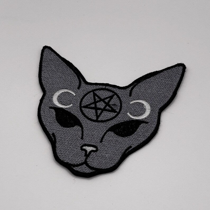 Naked Cat Pentagram Patch 11 x 11 cm Goth Emo Moon