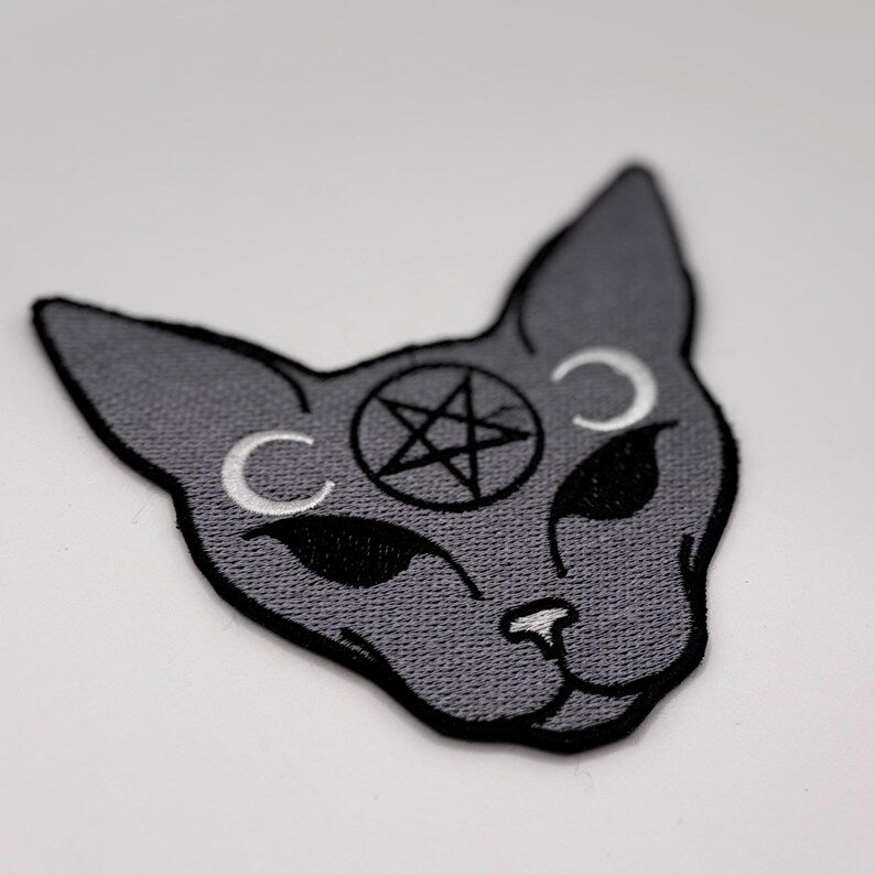 Naked Cat Pentagram Patch 11 x 11 cm Goth Emo Moon