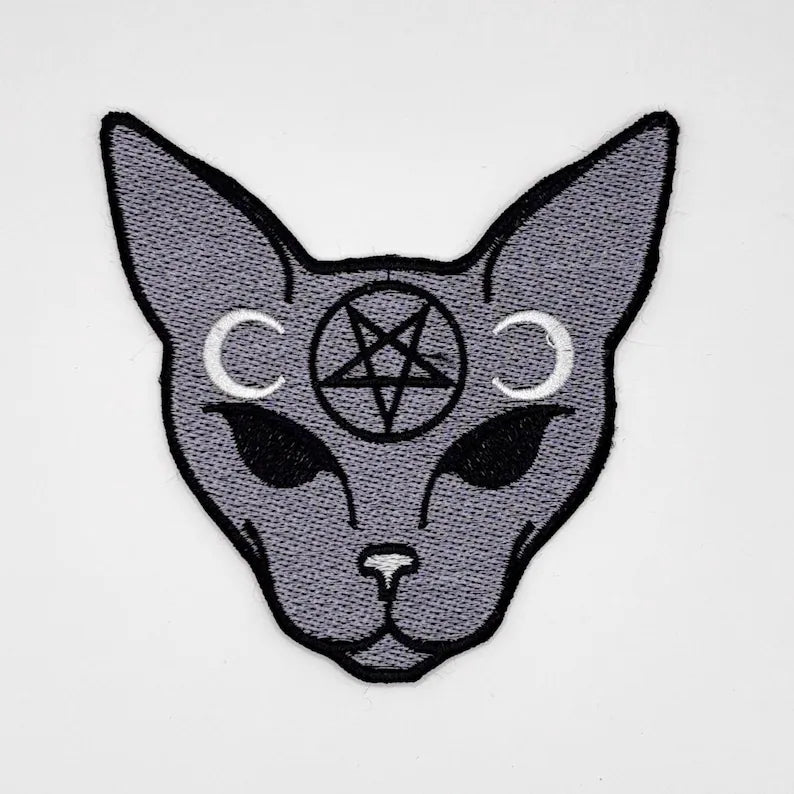 Naked Cat Pentagram Patch 11 x 11 cm Goth Emo Moon