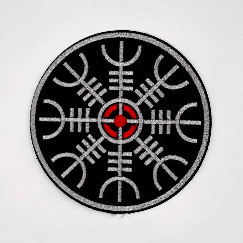 Aegishjalmur Aufnäher 10 cm – Wikinger Symbol – Vegvisir Stickerei – Nordischer Patch - Paganismus - zum Aufnähen