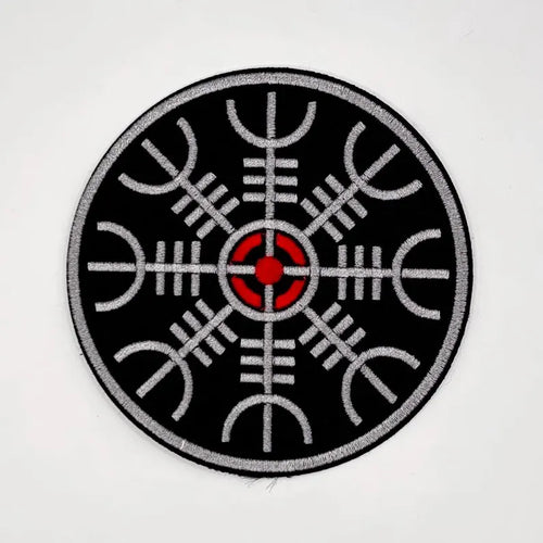 Aegishjalmur Aufnäher 10 cm – Wikinger Symbol – Vegvisir Stickerei – Nordischer Patch - Paganismus - zum Aufnähen