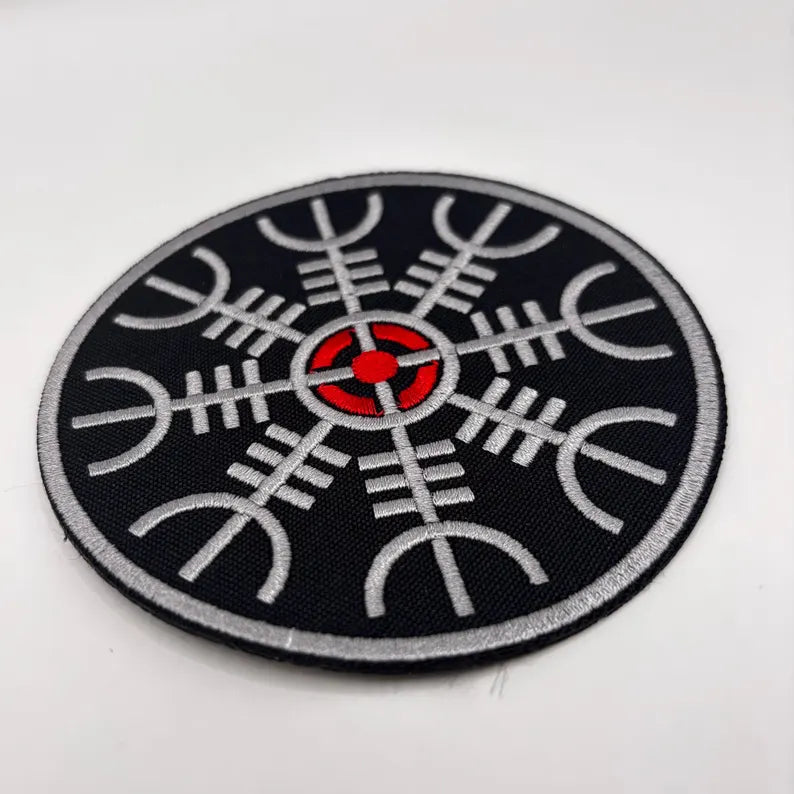 Aegishjalmur Aufnäher 10 cm – Wikinger Symbol – Vegvisir Stickerei – Nordischer Patch - Paganismus - zum Aufnähen