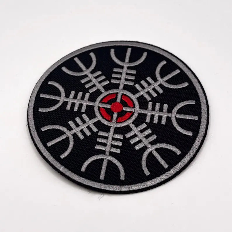 Aegishjalmur Aufnäher 10 cm – Wikinger Symbol – Vegvisir Stickerei – Nordischer Patch - Paganismus - zum Aufnähen