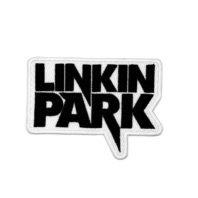 Linkin Park Aufnäher – Schwarzes Logo auf Weiß (9,5 × 7 cm) zum Aufbügeln