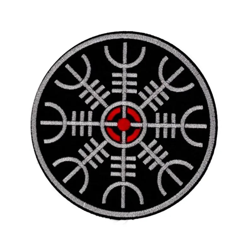 Aegishjalmur Aufnäher 10 cm – Wikinger Symbol – Vegvisir Stickerei – Nordischer Patch - Paganismus - zum Aufnähen