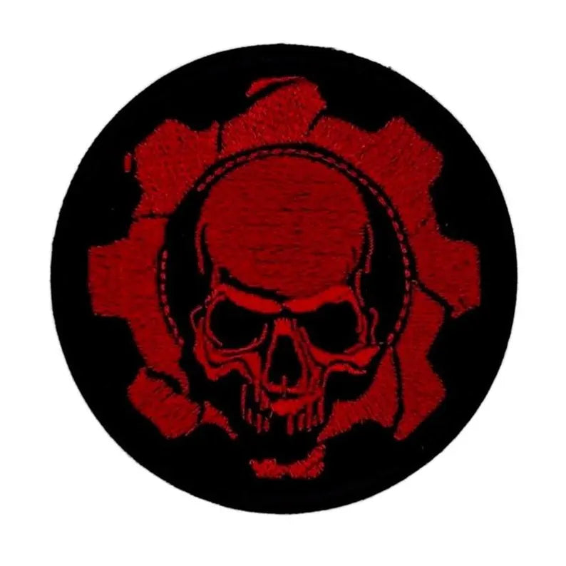 Mechanic Skull Aufnäher – Totenkopf Zahnrad – 8 x 8 cm gestickt - zum Aufnähen - Industriell - EBM