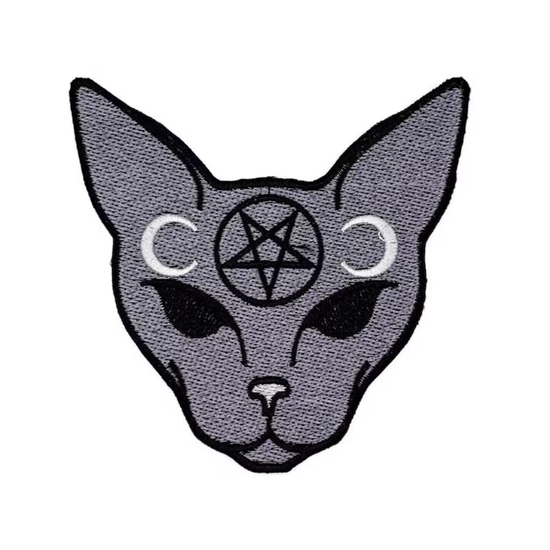 Naked Cat Pentagram Patch 11 x 11 cm Goth Emo Moon