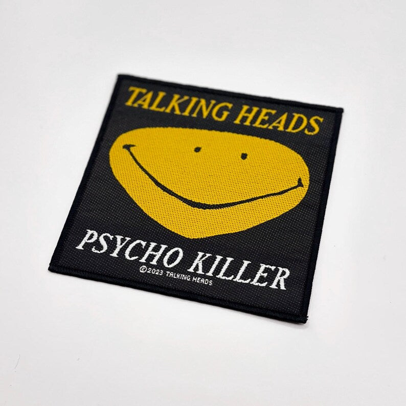 Official Talking Heads Patch | Psycho Killer Smiley Woven Patch | New Wave Rock Merch | 10 x 10 cm