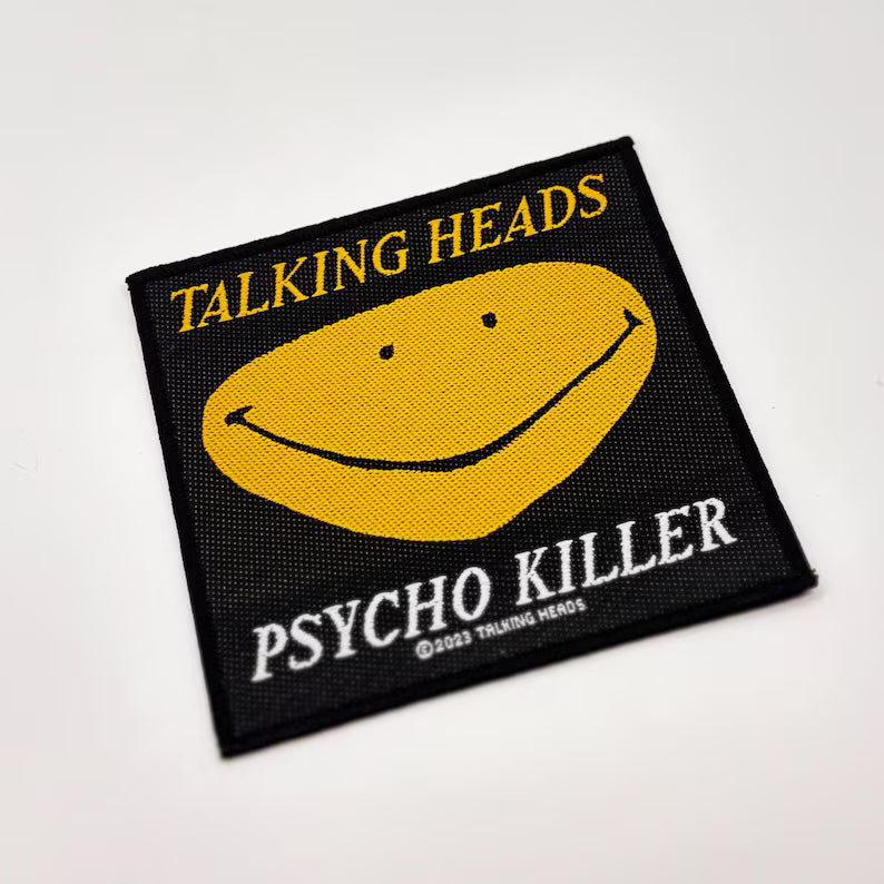 Official Talking Heads Patch | Psycho Killer Smiley Woven Patch | New Wave Rock Merch | 10 x 10 cm