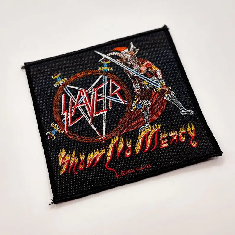Offizieller Slayer Patch | "Show No Mercy" Woven Aufnäher | Thrash Metal Band Merch | 10 x 10 cm