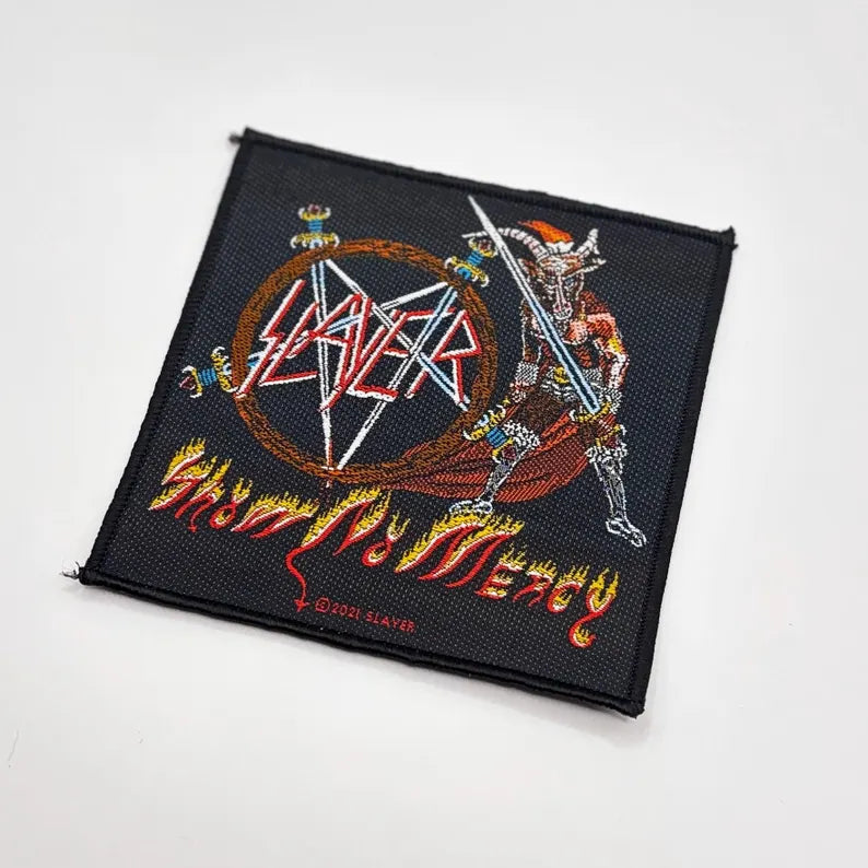 Offizieller Slayer Patch | "Show No Mercy" Woven Aufnäher | Thrash Metal Band Merch | 10 x 10 cm