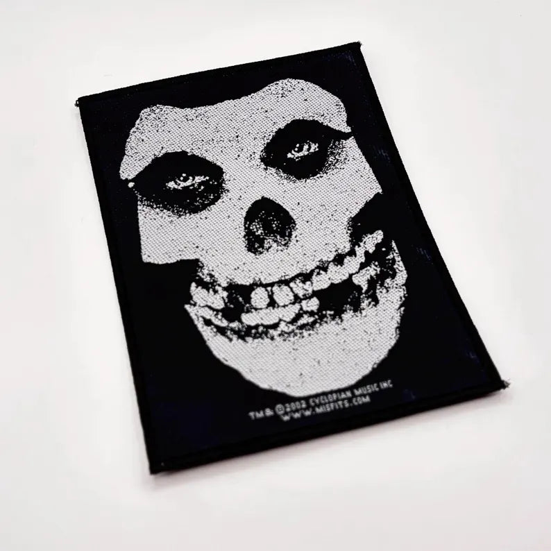 Official Misfits Patch | White Skull Logo Woven Patch | Horror Punk Band Merch | 13.5 x 10 cm
