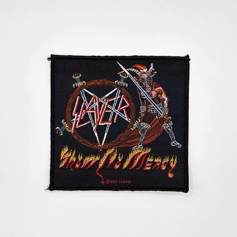 Offizieller Slayer Patch | "Show No Mercy" Woven Aufnäher | Thrash Metal Band Merch | 10 x 10 cm