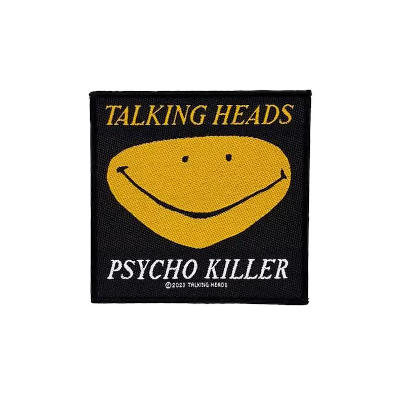 Official Talking Heads Patch | Psycho Killer Smiley Woven Patch | New Wave Rock Merch | 10 x 10 cm