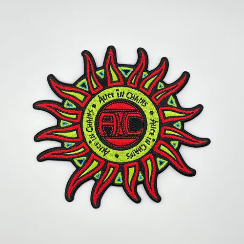 Alice In Chains Aufnäher SUN LOGO COLOUR Patch 14 x 13 cm - Grunge Band Merch Gewebt - Kutte Jacke Bügelbild Sonne zum Aufbügeln